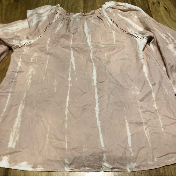 NWT knox rose womens size medium pink elastic sleeve peasant blouse tie top - Picture 11 of 11
